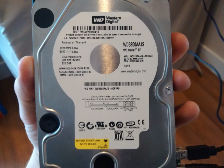 old hard drive brand and specifications on sticker